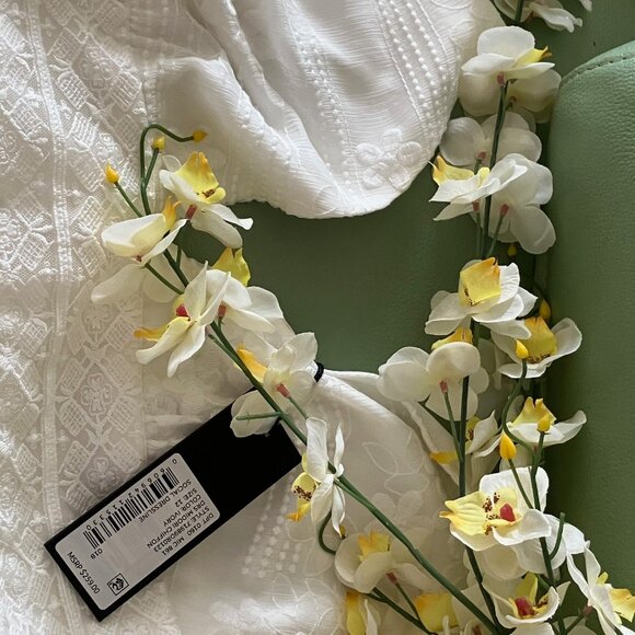 GIANNI BINI MIDORI LACE OVERLAY V-NECK PEPLUM LAYERED A-LINE DRESS 12 - Picture 6 of 6